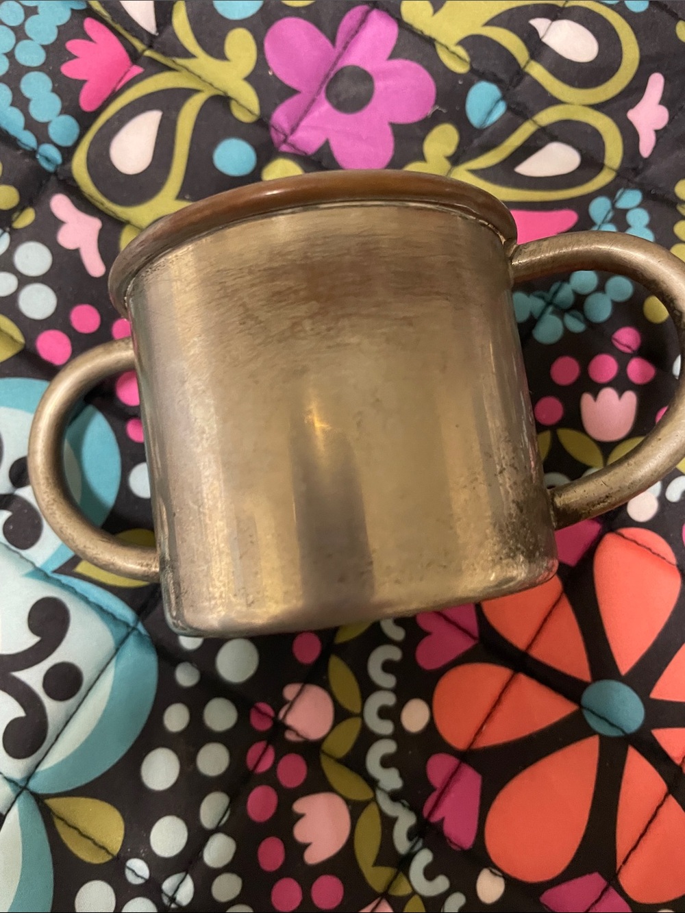 Vintage-Style Double-Handle Metal Cup silver plated over copper.